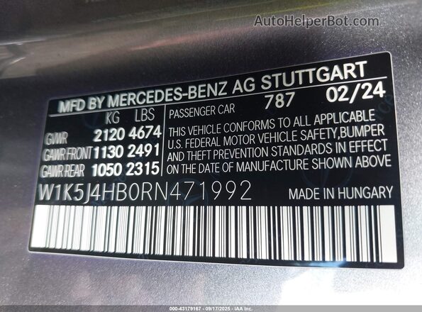 W1K5J4HB0RN471992 2024 MERCEDES-BENZ CLA-CLASS Серый Вид подкапотного пространства