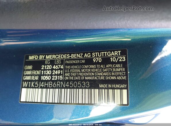 W1K5J4HB6RN450533 2024 MERCEDES-BENZ CLA-CLASS Blue Widok komory silnika