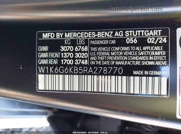 W1K6G6KB5RA278770 2024 MERCEDES-BENZ S-CLASS Черный 