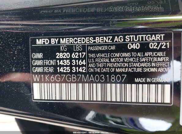 W1K6G7GB7MA031807 2021 MERCEDES-BENZ S-CLASS Black 