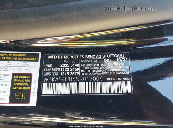W1KAF4HB6NR017006 2022 MERCEDES-BENZ C-CLASS Black 