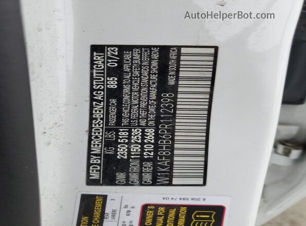 W1KAF8HB6PR112398 2023 MERCEDES-BENZ C White 