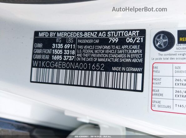 W1KCG4EB0NA001652 2022 MERCEDES-BENZ EQS 580 White Widok komory silnika