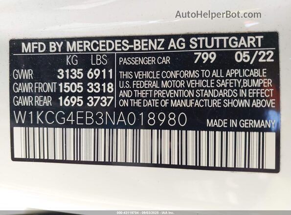 W1KCG4EB3NA018980 2022 MERCEDES-BENZ EQS SEDAN White Вид підкапотного простору