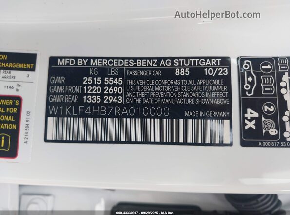 W1KLF4HB7RA010000 2024 MERCEDES-BENZ E-CLASS White Engine compartment view