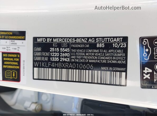 W1KLF4HBXRA010606 2024 MERCEDES-BENZ E-CLASS White Widok komory silnika