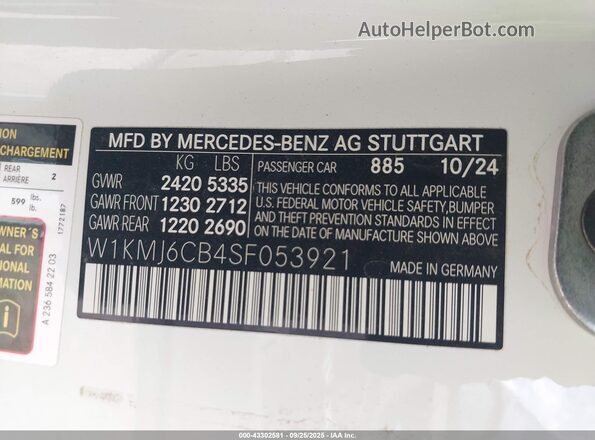 W1KMJ6CB4SF053921 2025 MERCEDES-BENZ CLE White Vista del compartimento del motor
