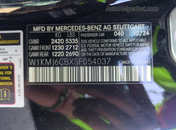 W1KMJ6CBXSF054037 2025 MERCEDES-BENZ CLE Black Vista de la etiqueta del VIN