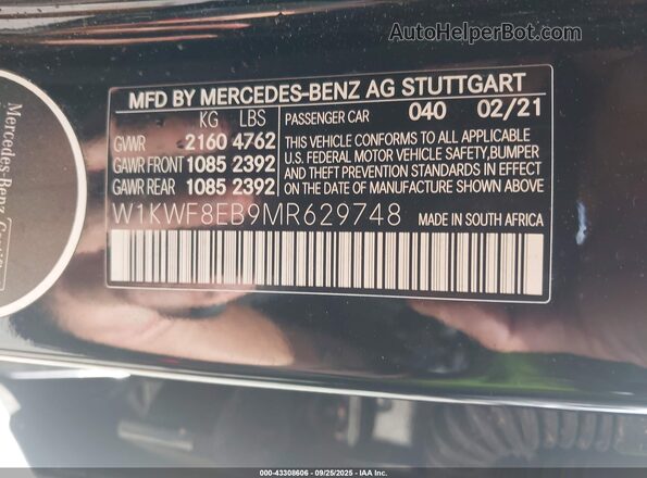 W1KWF8EB9MR629748 2021 MERCEDES-BENZ C-CLASS Black Vista del compartimento del motor