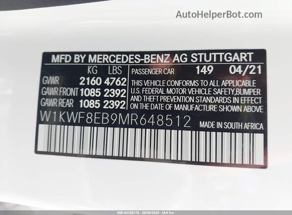 W1KWF8EB9MR648512 2021 MERCEDES-BENZ C-CLASS White Вид підкапотного простору