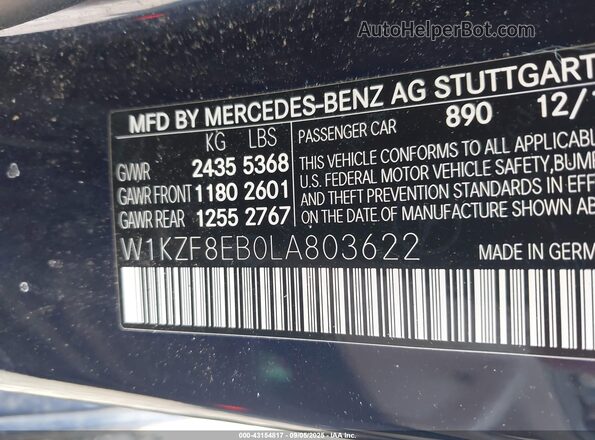 W1KZF8EB0LA803622 2020 MERCEDES-BENZ E-CLASS Blue Вид підкапотного простору