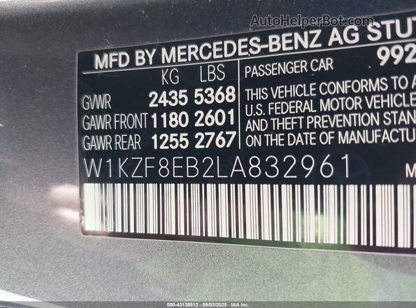W1KZF8EB2LA832961 2020 MERCEDES-BENZ E-CLASS Gray Engine compartment view