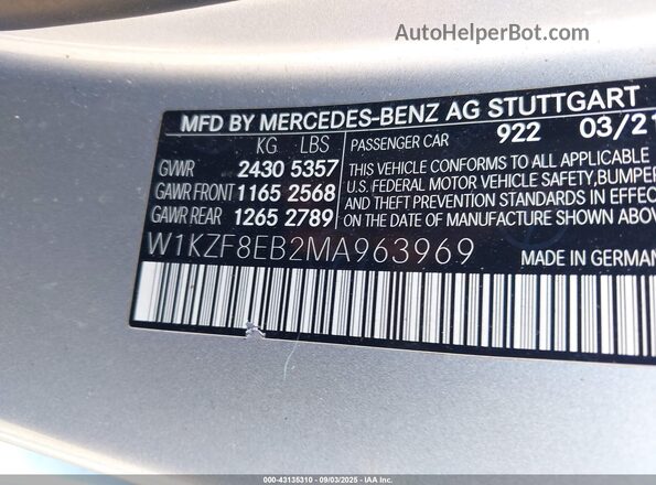W1KZF8EB2MA963969 2021 MERCEDES-BENZ E Silver ძრავის განყოფილების ხედი