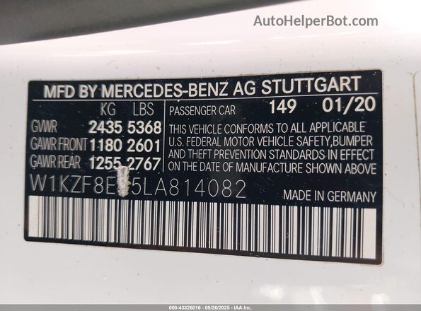 W1KZF8EB5LA814082 2020 MERCEDES-BENZ E-CLASS Белый Вид подкапотного пространства