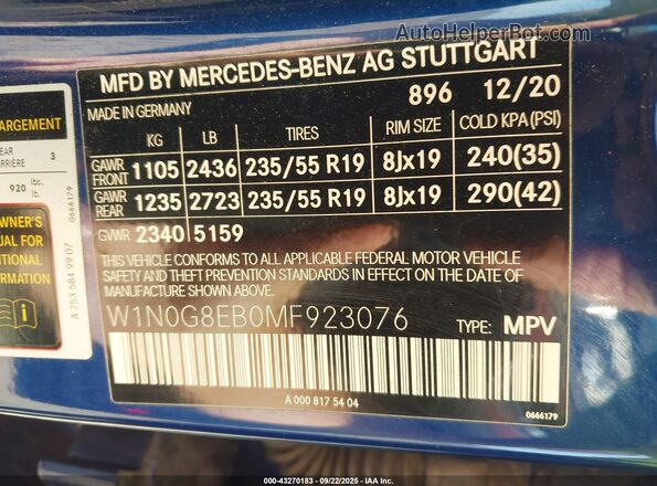 W1N0G8EB0MF923076 2021 MERCEDES-BENZ GLC 300 Blue ძრავის განყოფილების ხედი