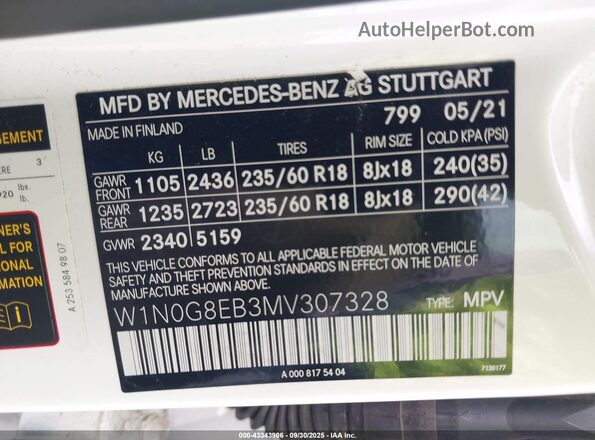 W1N0G8EB3MV307328 2021 MERCEDES-BENZ GLC 300 White Vista del compartimento del motor