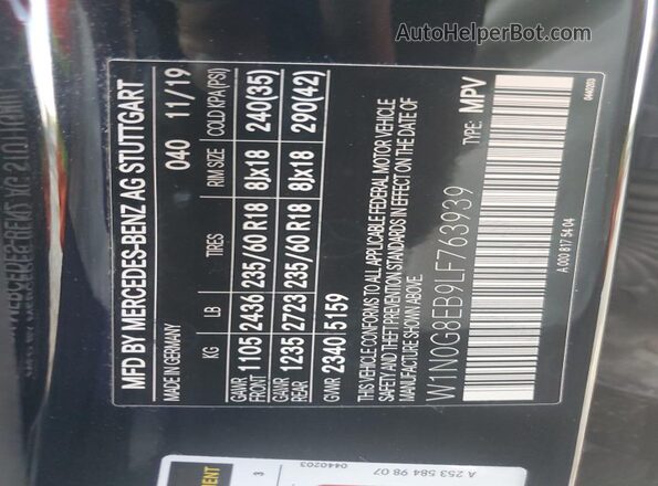 W1N0G8EB9LF763939 2020 MERCEDES-BENZ GLC-CLASS Black VIN կոդի պիտակի տեսք