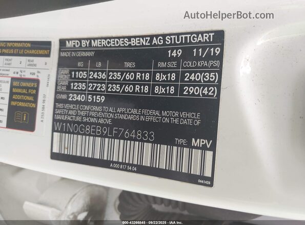 W1N0G8EB9LF764833 2020 MERCEDES-BENZ GLC 300 White Engine compartment view