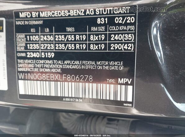 W1N0G8EBXLF806278 2020 MERCEDES-BENZ GLC-CLASS Black 