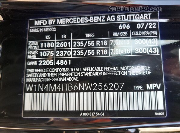 W1N4M4HB6NW256207 2022 MERCEDES-BENZ GLB-CLASS Black 
