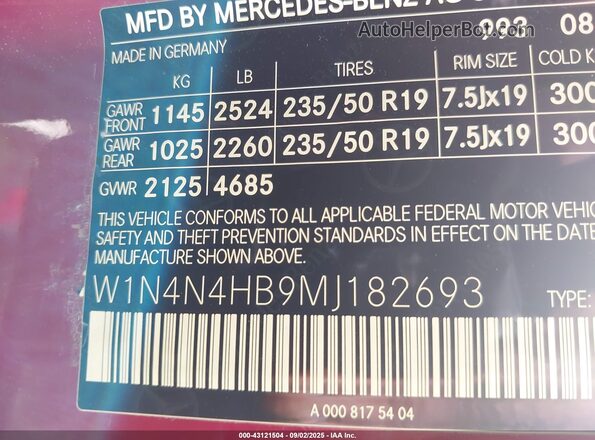 W1N4N4HB9MJ182693 2021 MERCEDES-BENZ GLA 250 Red 
