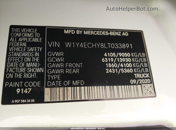 W1Y4ECHY8LT033891 2020 MERCEDES-BENZ SPRINTER White Widok komory silnika