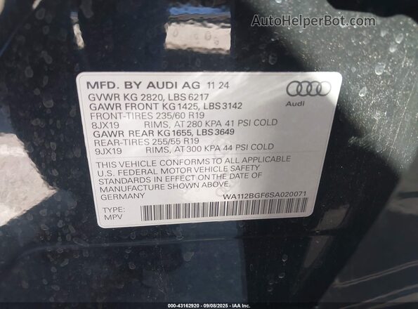 WA112BGF6SA020071 2025 AUDI Q6 E-TRON Black Շարժիչի բաժամունքի տեսք