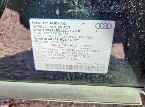 WA11AAGE4NB019374 2022 AUDI E-TRON Black 