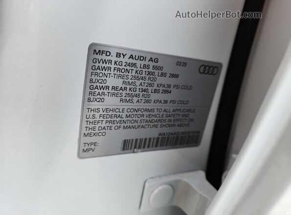 WA12AAGU6S2016189 2025 AUDI Q5 Белый Панорамный вид салона 360°