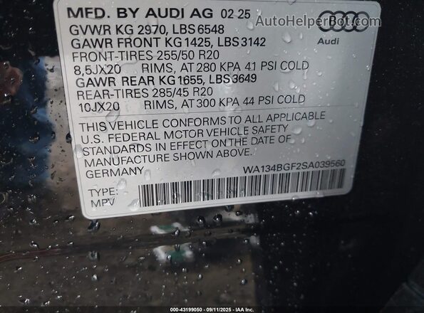 WA134BGF2SA039560 2025 AUDI Q6 E-TRON Black Vista del compartimento del motor