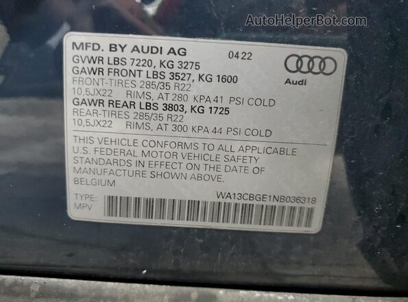 WA13CBGE1NB036318 2022 AUDI E-TRON Blue Вид підкапотного простору
