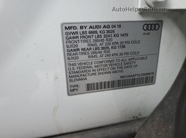 WA1AAAF72JD039978 2018 AUDI Q7 White 