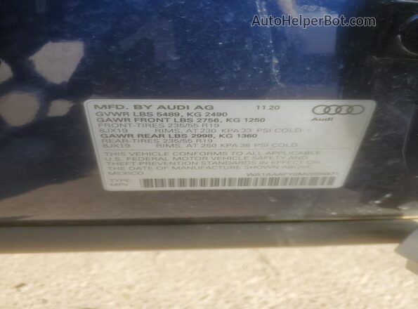 WA1AAAFY0M2035971 2021 AUDI Q5 Blue Widok wnętrza 360 stopni