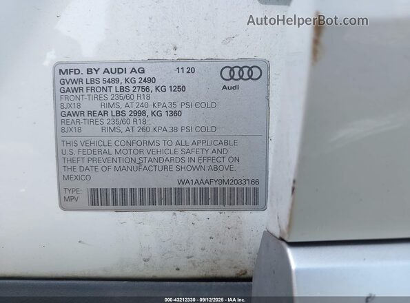 WA1AAAFY9M2033166 2021 AUDI Q5 Белый Вид подкапотного пространства