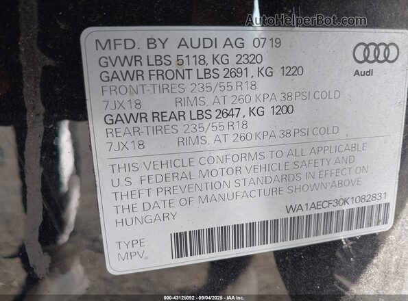 WA1AECF30K1082831 2019 AUDI Q3 Черный Вид подкапотного пространства