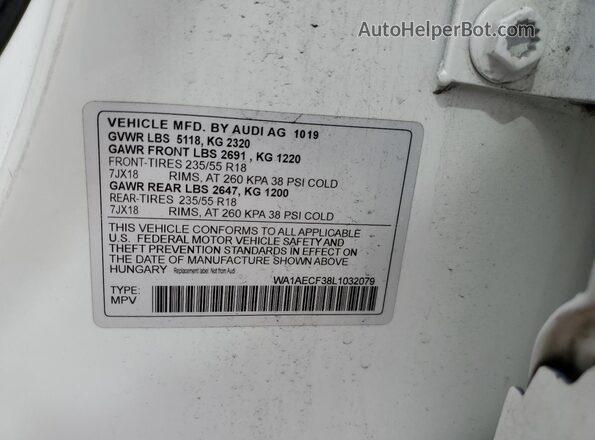 WA1AECF38L1032079 2020 AUDI Q3 White VIN sticker view