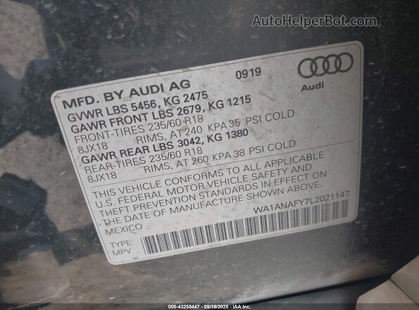 WA1ANAFY7L2021147 2020 AUDI Q5 Black ძრავის განყოფილების ხედი