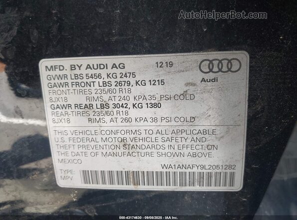 WA1ANAFY9L2051282 2020 AUDI Q5 Black ძრავის განყოფილების ხედი