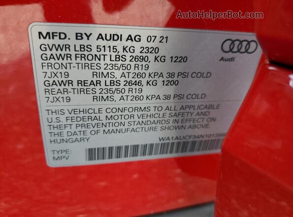 WA1AUCF34N1013566 2022 AUDI Q3 Red 