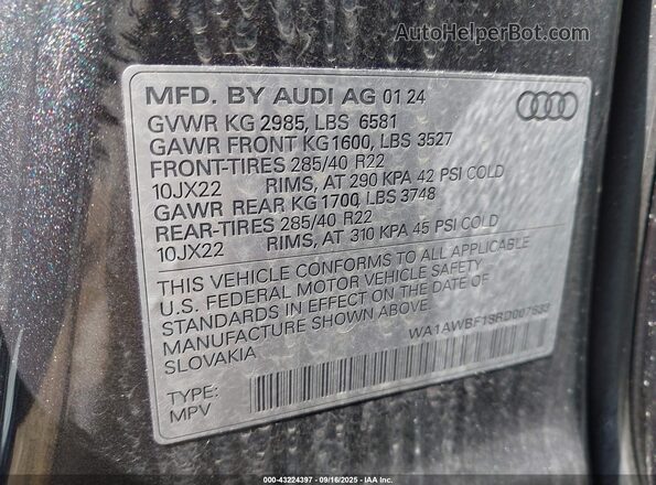 WA1AWBF18RD007633 2024 AUDI SQ8 Серый Вид подкапотного пространства