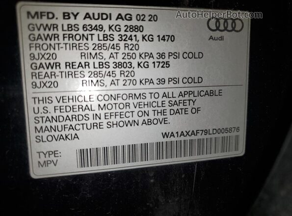 WA1AXAF79LD005876 2020 AUDI Q7 Black 360 interior view