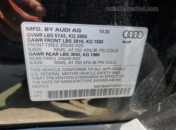 WA1B4AFY0M2015070 2021 AUDI SQ5 Black VIN կոդի պիտակի տեսք
