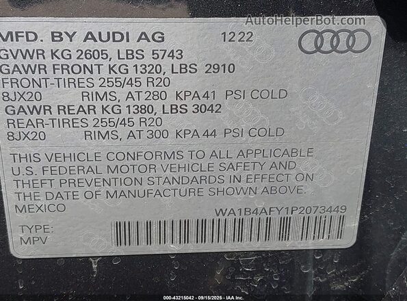WA1B4AFY1P2073449 2023 AUDI SQ5 Gray Vista del compartimento del motor