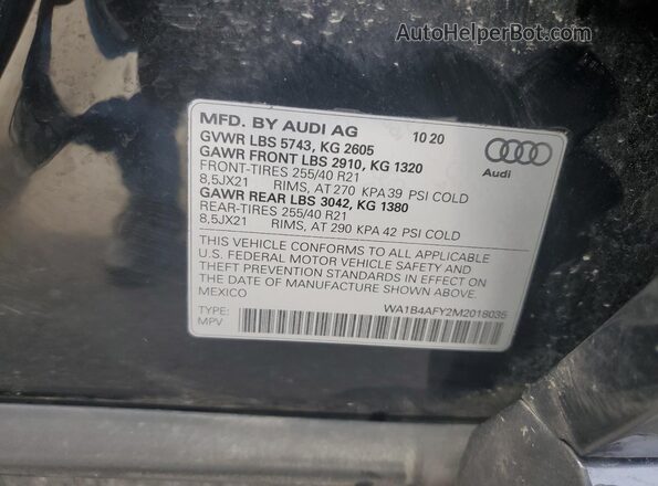 WA1B4AFY2M2018035 2021 AUDI SQ5 Black 360 interior view