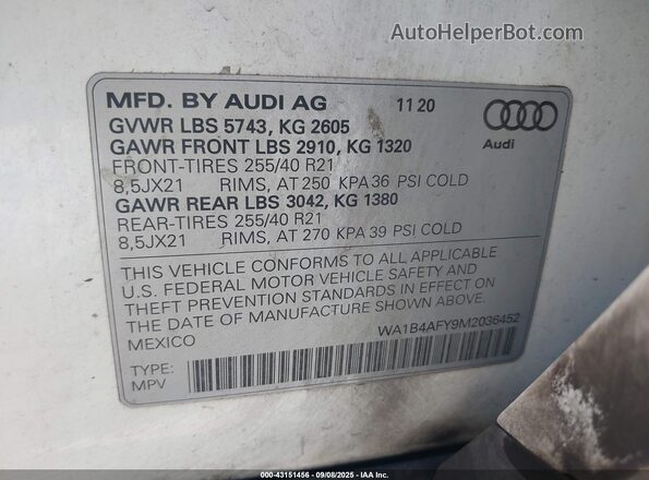 WA1B4AFY9M2036452 2021 AUDI SQ5 White ძრავის განყოფილების ხედი