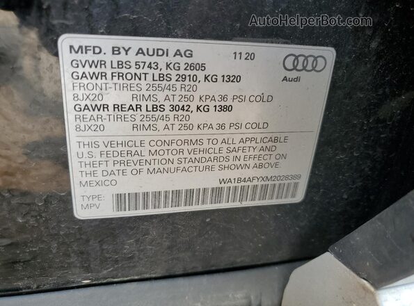 WA1B4AFYXM2028389 2021 AUDI SQ5 Black Widok naklejki z numerem VIN