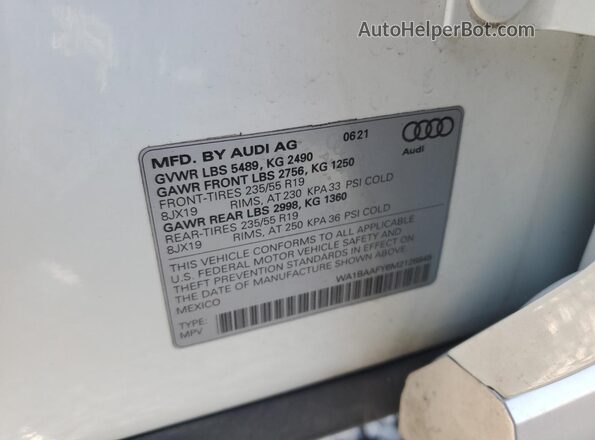 WA1BAAFY6M2126845 2021 AUDI Q5 White 