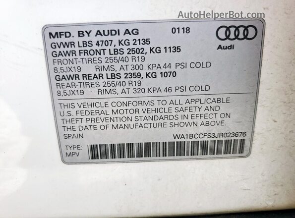 WA1BCCFS3JR023676 2018 AUDI Q3 White 