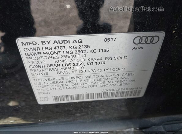WA1BCCFS4JR004814 2018 AUDI Q3 Black 