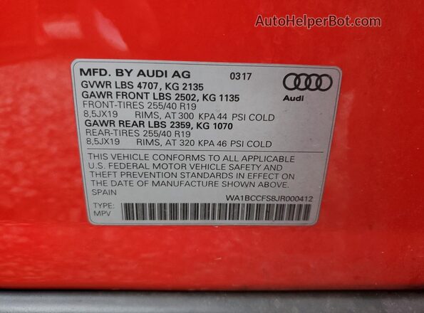 WA1BCCFS8JR000412 2018 AUDI Q3 Red 